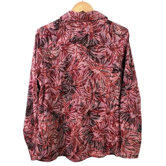 Coldwater Creek Shirt Blouse L Red Sheer Burnout Career Fall Autumn Classic - Picture 3 of 8